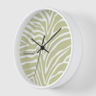 Your Name Sage Green Zebra Any Colour Animal Print Clock