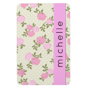 Your Name - Shabby Chic, Dots, Roses - Beige Pink Magnet