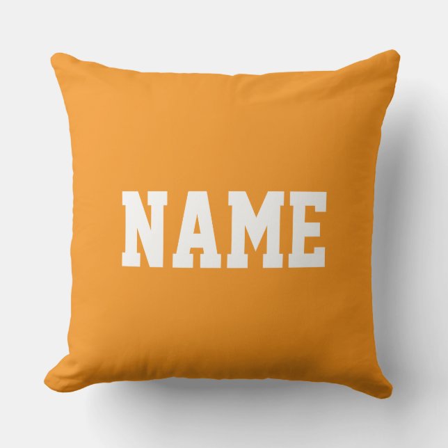 YOUR NAME Sporty Athletic Text On Bright Orange Cushion (Front)