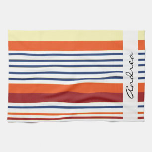 Your Name - Stripes, Parallel Lines - Yellow Blue Tea Towel