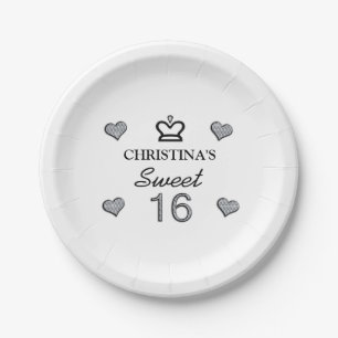Your Name Sweet Sixteen In Diamonds Paper Plate
