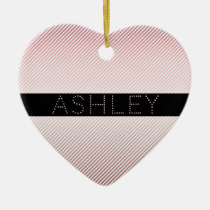 Your Name   Thin Rose Ombre & White Stripes Ceramic Ornament