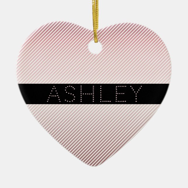 Your Name | Thin Rose Ombre & White Stripes Ceramic Ornament (Front)