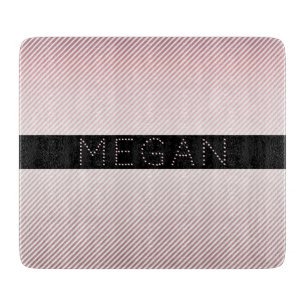 Your Name Thin Rose Ombre & White Stripes Cutting Board