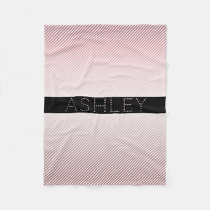 Your Name Thin Rose Ombre & White Stripes Fleece Blanket