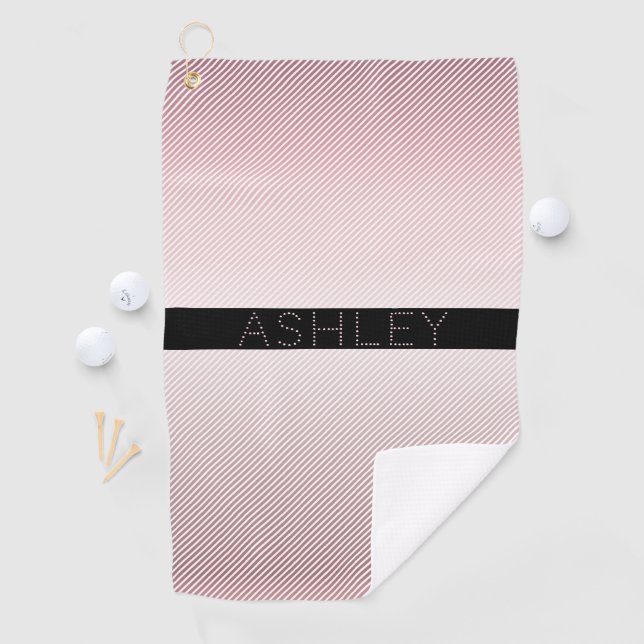 Your Name | Thin Rose Ombre & White Stripes Golf Towel (InSitu)