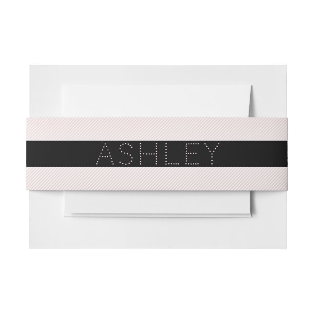 Your Name | Thin Rose Ombre & White Stripes Invitation Belly Band (Front Example)