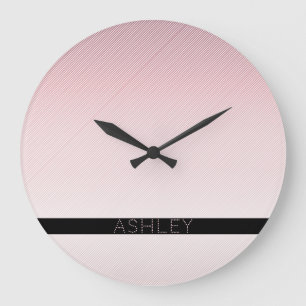 Your Name   Thin Rose Ombre & White Stripes Large Clock