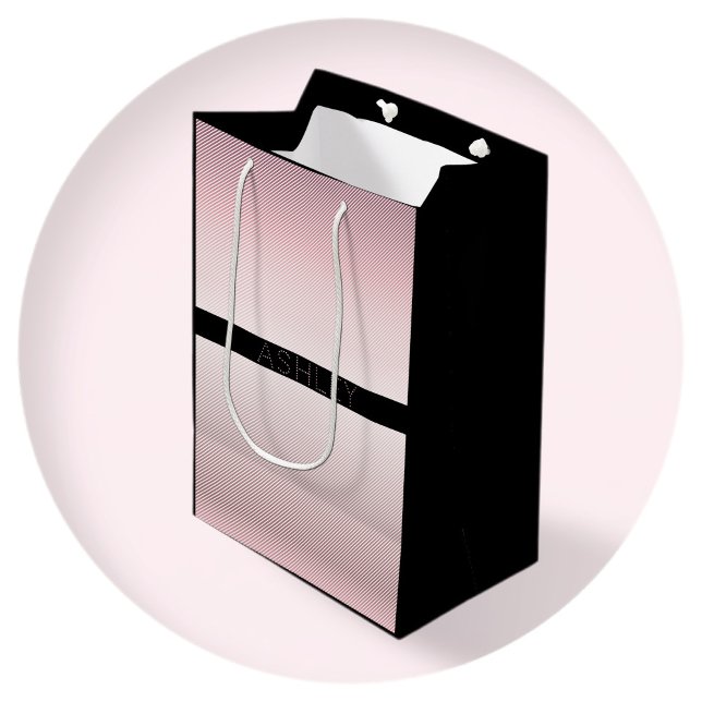 Your Name | Thin Rose Ombre & White Stripes Medium Gift Bag (Creator Uploaded)