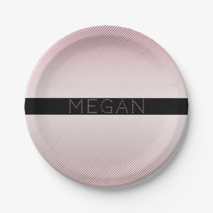 Your Name   Thin Rose Ombre & White Stripes Paper Plate