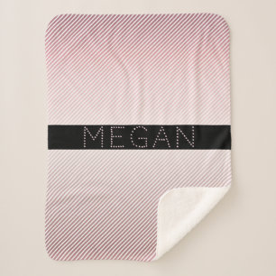Your Name   Thin Rose Ombre & White Stripes Sherpa Blanket