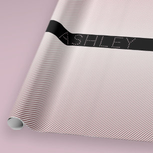 Your Name   Thin Rose Ombre & White Stripes Wrapping Paper