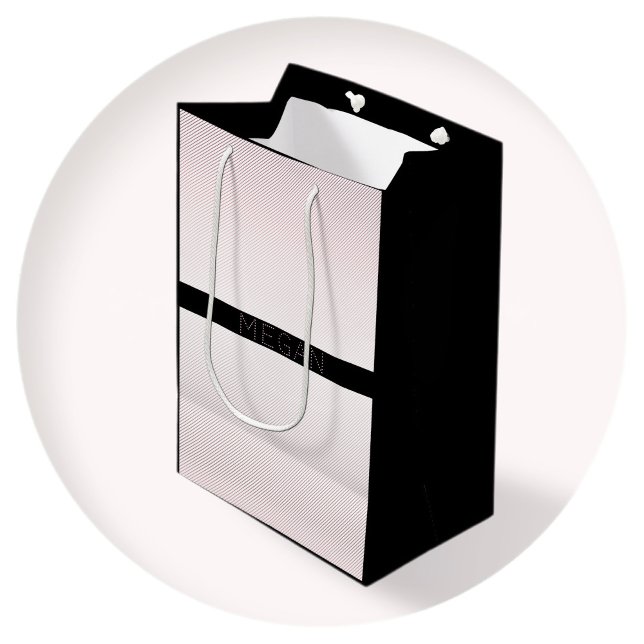 Your Name | Thin White & Rose Ombre Stripes #2 Medium Gift Bag (Creator Uploaded)