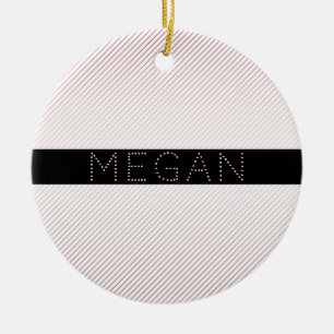 Your Name Thin White & Sublte Rose Ombre Stripes Ceramic Ornament
