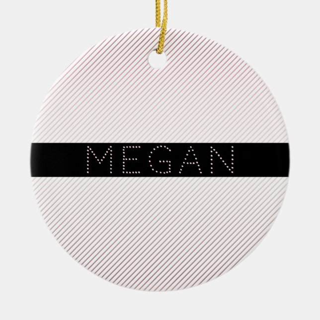 Your Name | Thin White & Sublte Rose Ombre Stripes Ceramic Ornament (Front)