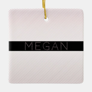 Your Name   Thin White & Sublte Rose Ombre Stripes Ceramic Ornament