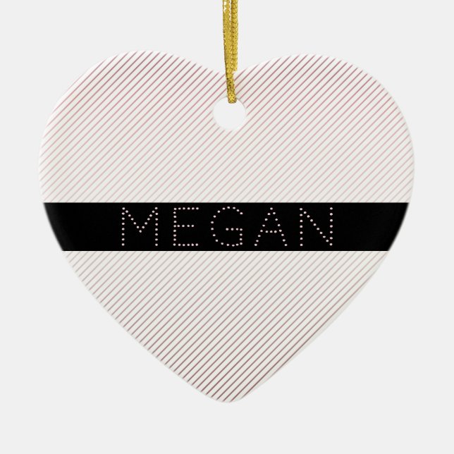 Your Name | Thin White & Sublte Rose Ombre Stripes Ceramic Ornament (Front)