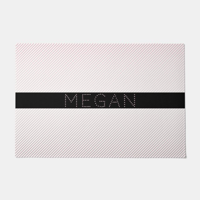 Your Name | Thin White & Sublte Rose Ombre Stripes Doormat (Front)