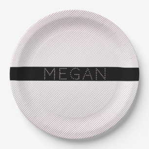 Your Name Thin White & Sublte Rose Ombre Stripes Paper Plate