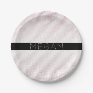 Your Name Thin White & Sublte Rose Ombre Stripes Paper Plate