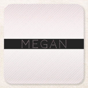 Your Name   Thin White & Sublte Rose Ombre Stripes Square Paper Coaster