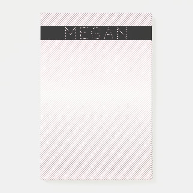 Your Name | Thin White & Subtle Rose Ombre Stripes Post-it Notes (Front)