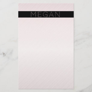 Your Name Thin White & Subtle Rose Ombre Stripes Stationery