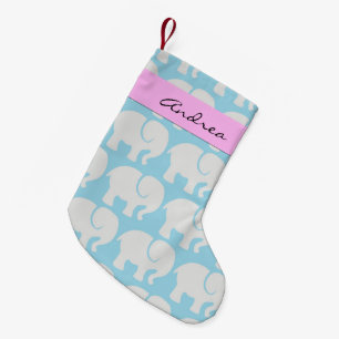 Your Name - Troop Of Elephants - Grey Blue Small Christmas Stocking