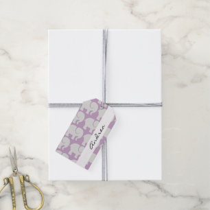 Your Name - Troop Of Elephants - Grey Purple Gift Tags