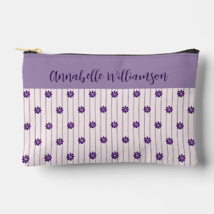 Your Name Violet & Blush Stripes Purple Blooms Accessory Pouch