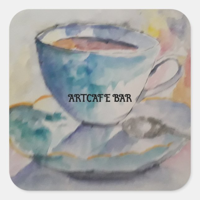 Your name Watercolor coffee mug and saucer  Square Sticker (Front)