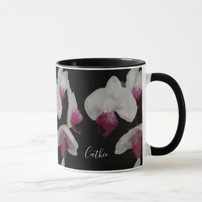 Your Name Watercolor Orchids Mug (Right)