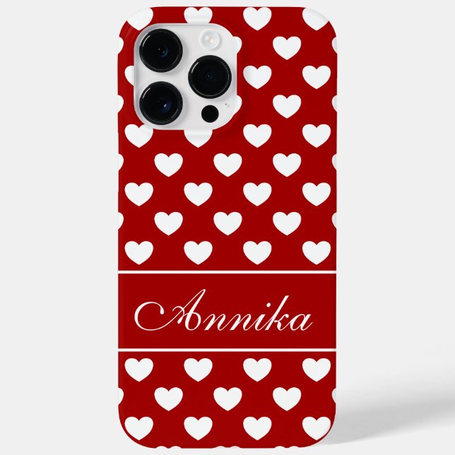 Your Name, White Hearts On Red Case-Mate iPhone Case (Back)