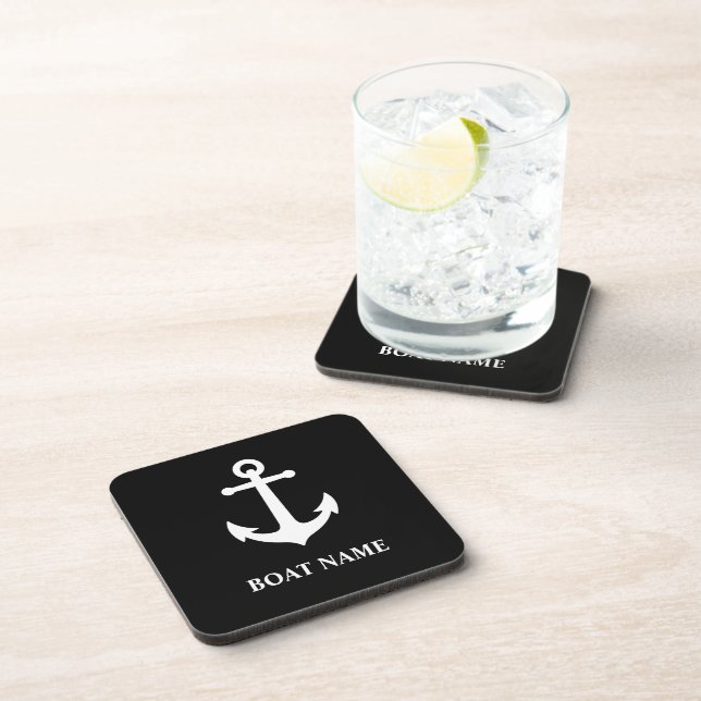 Your Name with Vintage Nautical Anchor Coaster (Right Side)