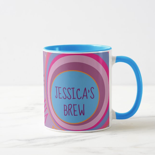 Your Name's Brew. Clock Pink Purple Blue Orange  Mug (Right)