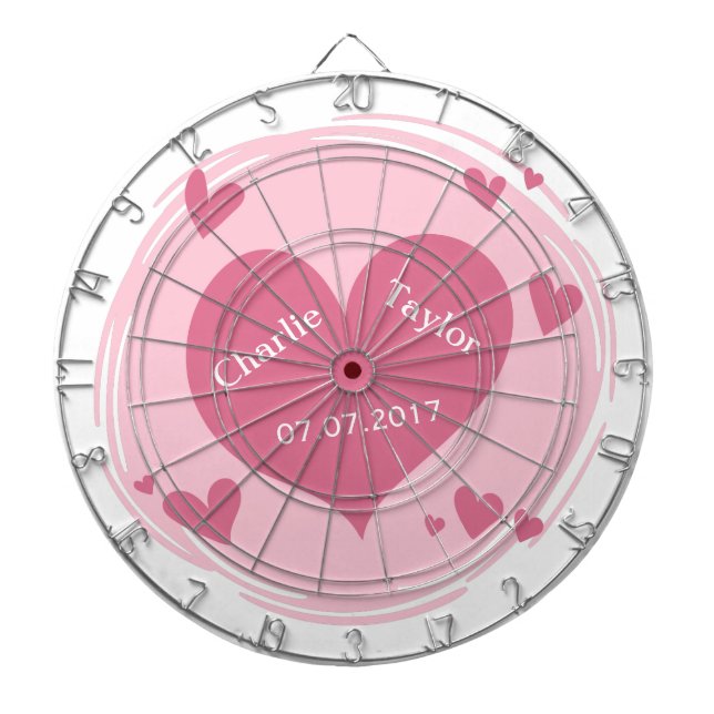 Your Names & Date in a Heart custom dart board (Front)