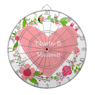 Your Names in a Flowery Heart Dartboard