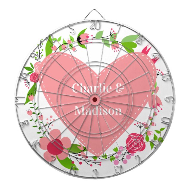 Your Names in a Flowery Heart Dartboard (Front)