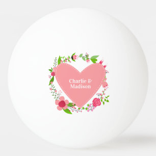 Your Names in a Flowery Heart Ping Pong Ball