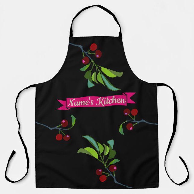 Your Name's Kitchen Three Cherries Tree Limbs Apron (Front)