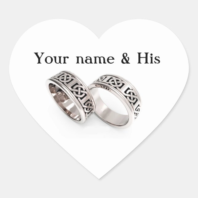 Your Names Two Celtic Wedding Rings Heart Sticker (Front)