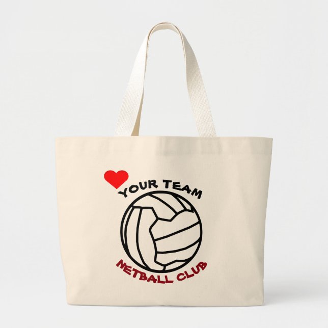 Your Netball Team Ball Logo Design Personalised Large Tote Bag (Front)