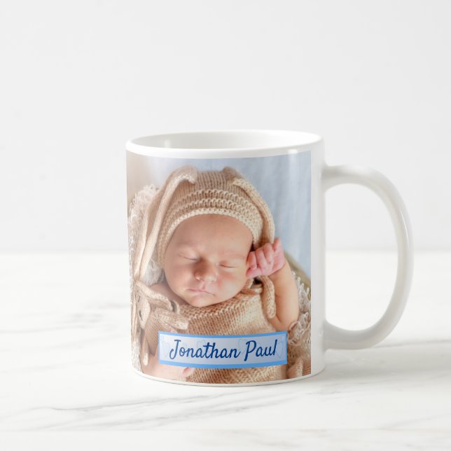 Your New Baby Boy Photos Personalised Custom Text Coffee Mug (Right)