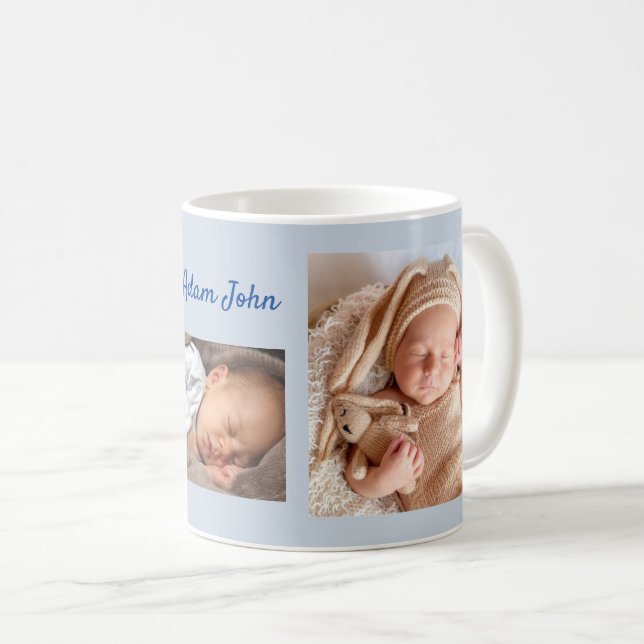 Your New Baby Boy Photos Personalised Custom Text Coffee Mug (Front Right)