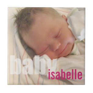Your newborn baby girl photo keepsake pink name tile