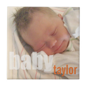Your newborn baby unisex photo keepsake orange ceramic tile
