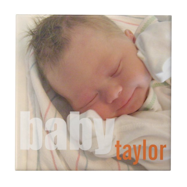 Your newborn baby unisex photo keepsake orange ceramic tile (Front)