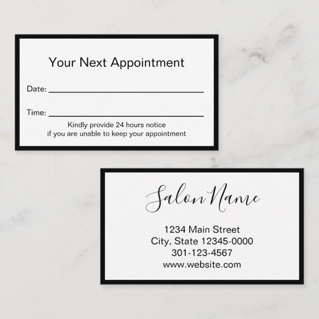 Your Next Appointment Beauty Salon Black and White Card (Front/Back)