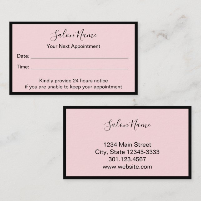 Your Next Appointment Beauty Salon Pale Pink Black (Front/Back)