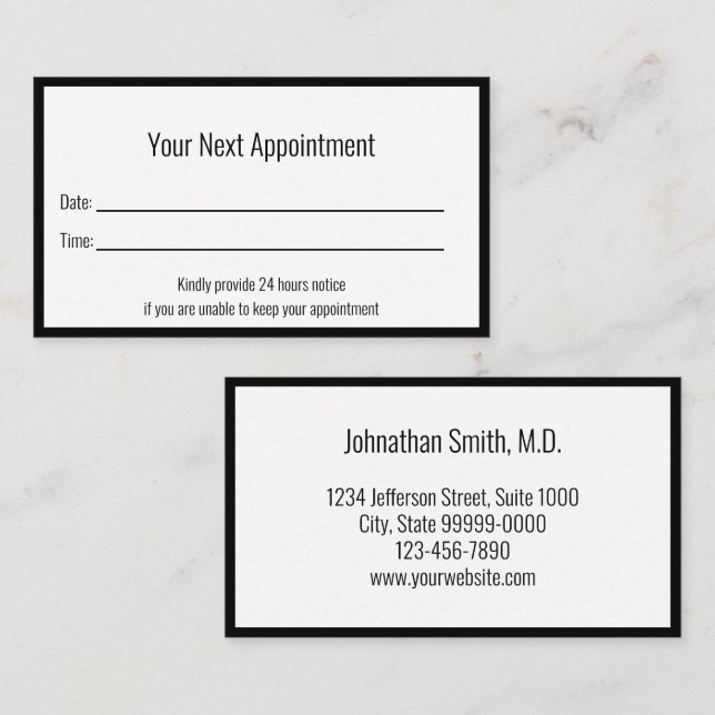 Your Next Appointment Black White Doctor Office Card (Front/Back)